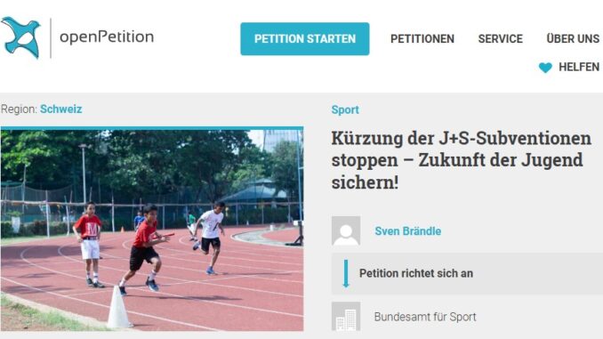 Petition Kürzung J+S-Subventionen stoppen 2025